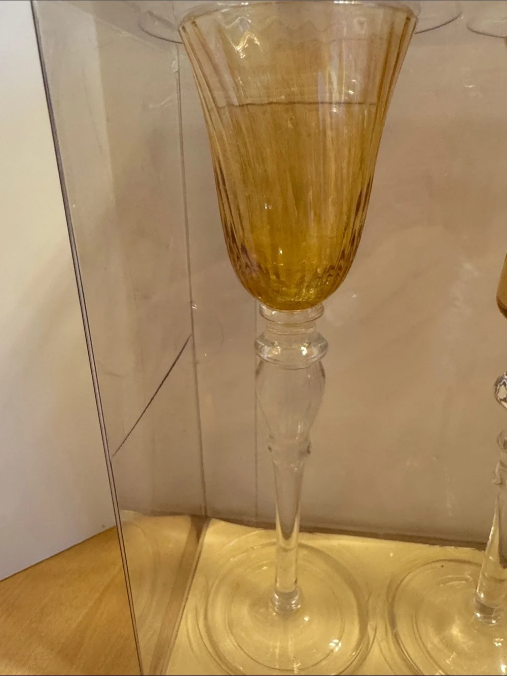 NIB Pier 1 Imports set of 4 amber colored fluted cordial glasses